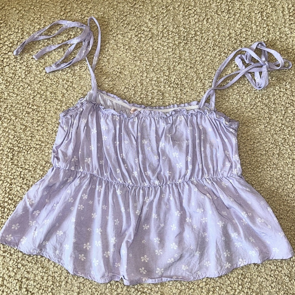 bright purple cropped tank with white flowers